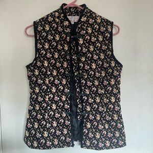 black and pink floral corduroy chinese-style vest